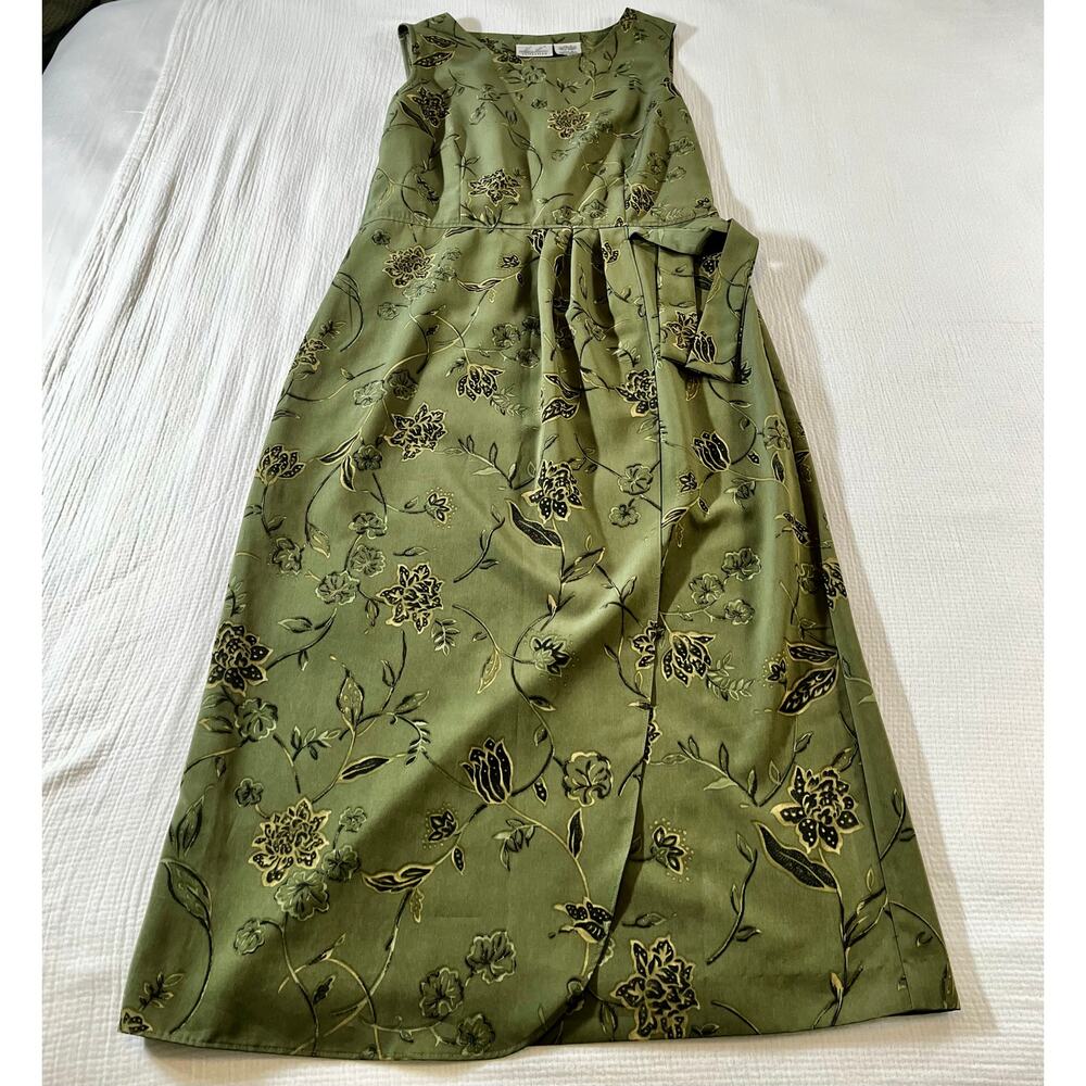 Kathie Lee Collection Sleeveless Sheath Green Floral Faux Wrap Dress US 12